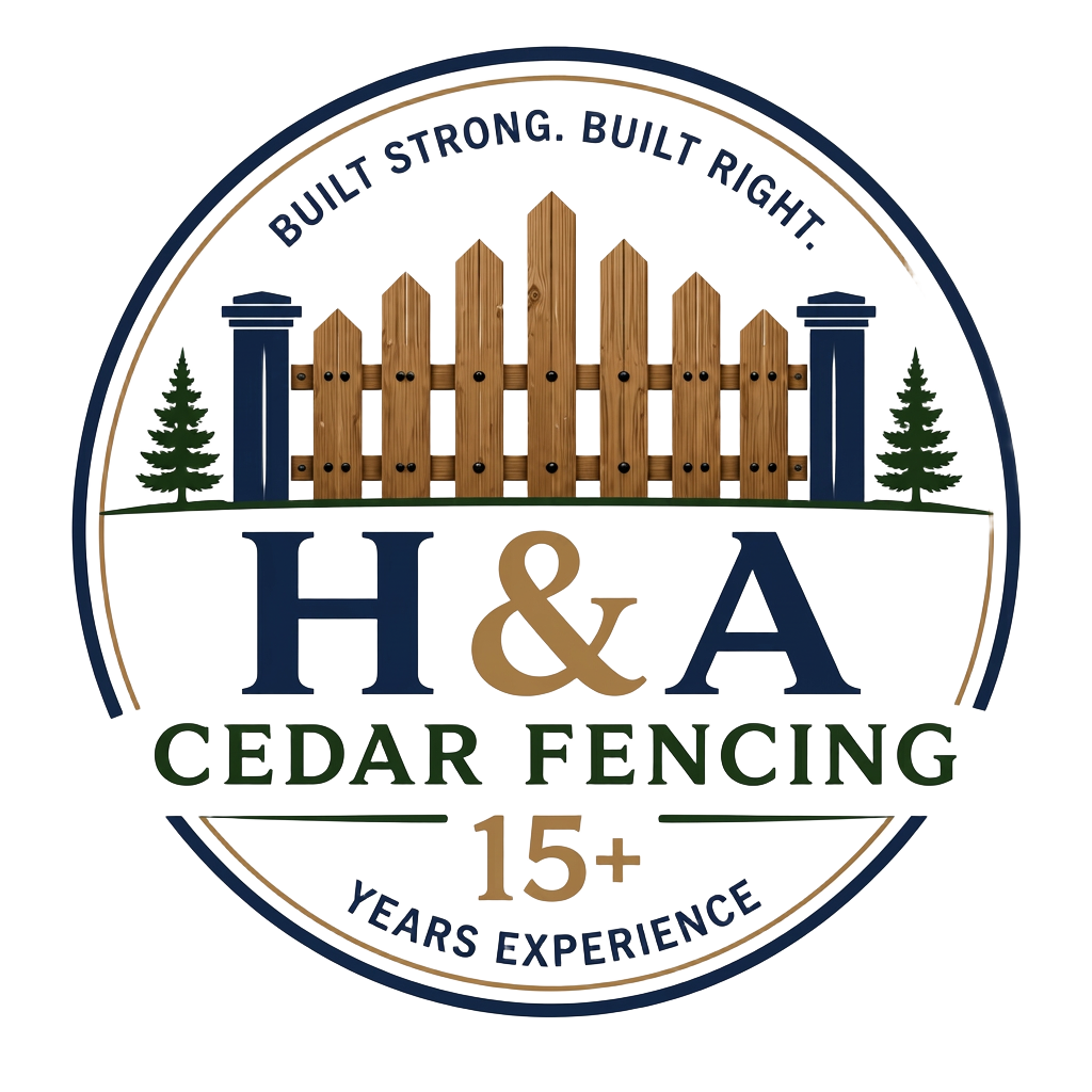 H&A Cedar Fencing logo — built strong, built right, 15+ years experience